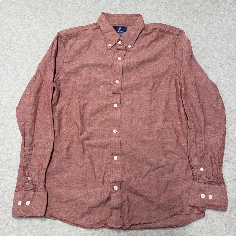 Wool & Prince Shirt Mens M Red Solid Wool Linen Slim Fit Long Sleeve Button Down